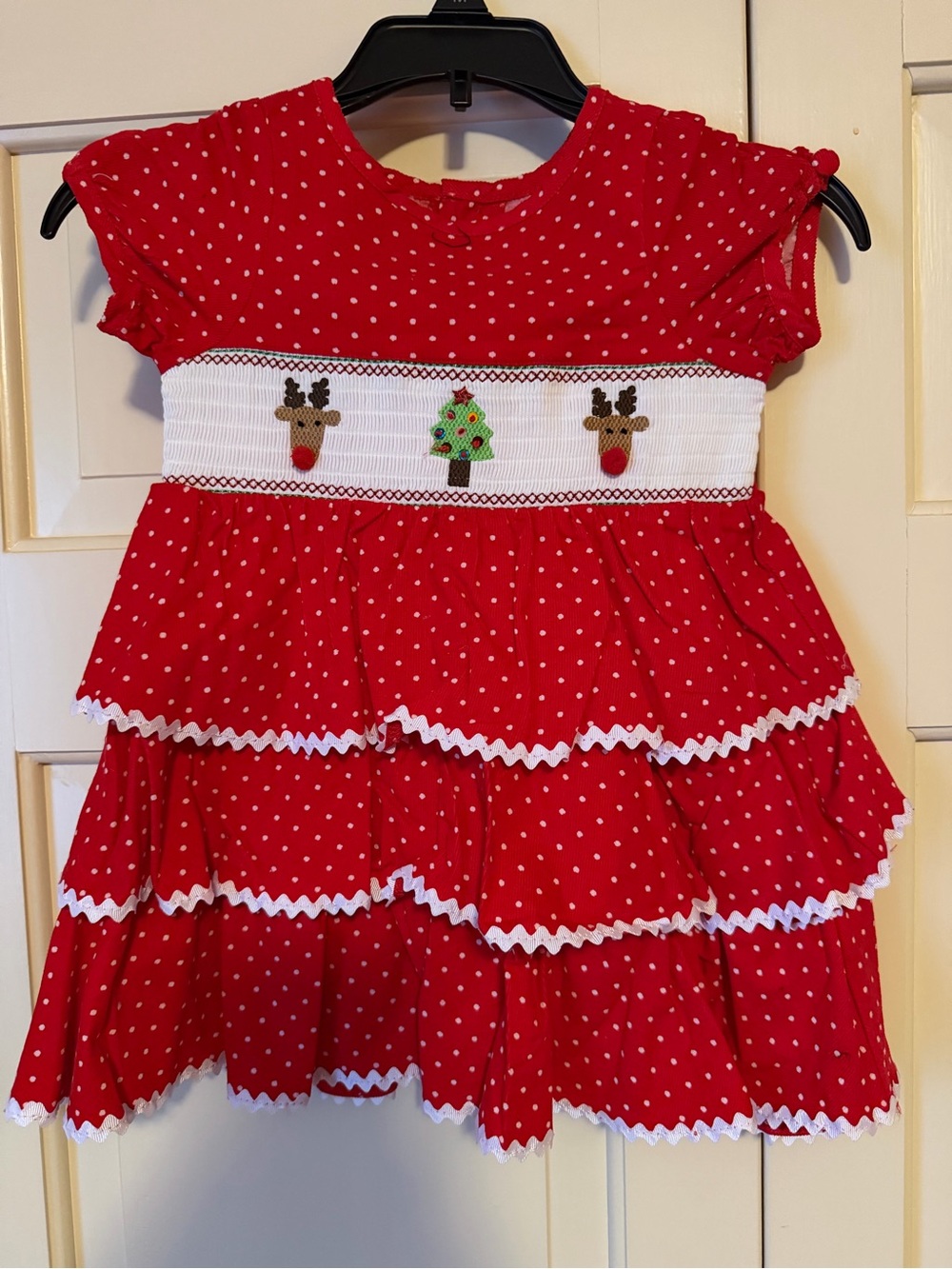 Mud Pie Red & White Polka Dot Holiday Smocked Dress